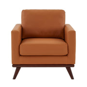 Chester Modern Leather/Mesh Accent Arm Chair With Birch Wood Base Leather Cognac Tan Sofa Leisuremod