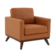 Chester Modern Leather/Mesh Accent Arm Chair With Birch Wood Base Leather Cognac Tan Sofa Leisuremod