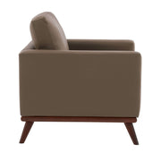 Chester Modern Leather/Mesh Accent Arm Chair With Birch Wood Base Leather Taupe Sofa Leisuremod