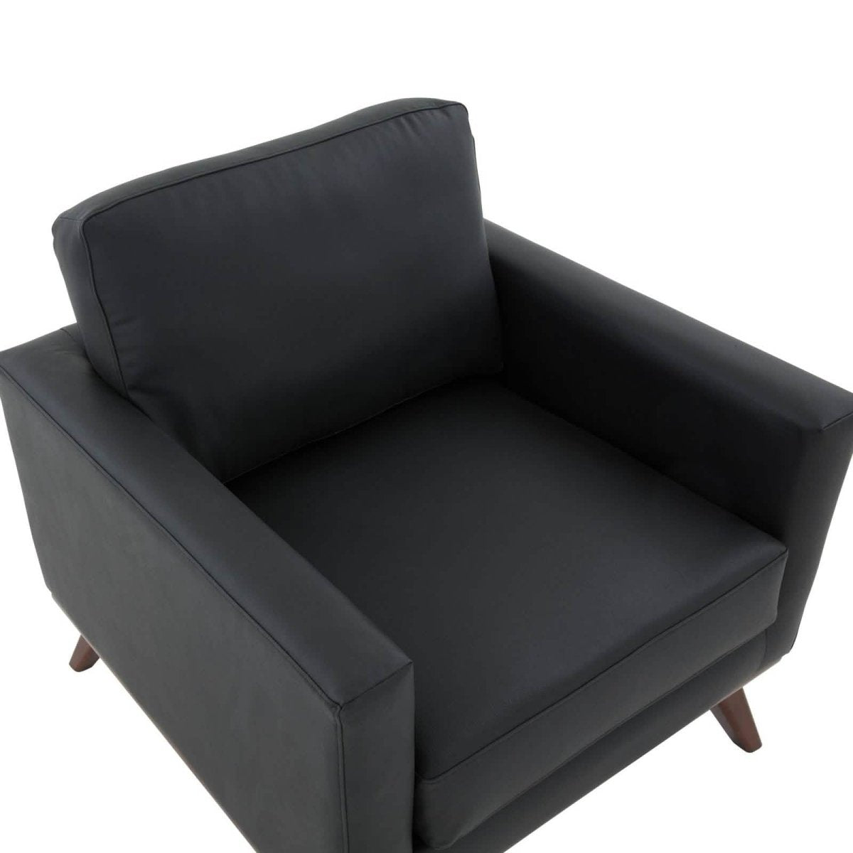 Chester Modern Leather/Mesh Accent Arm Chair With Birch Wood Base Leather Black Sofa Leisuremod