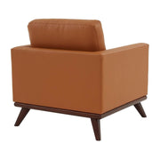 Chester Modern Leather/Mesh Accent Arm Chair With Birch Wood Base Leather Cognac Tan Sofa Leisuremod