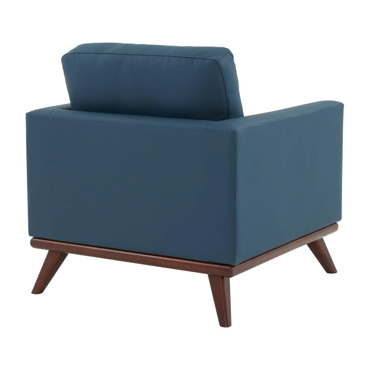 Chester Modern Leather/Mesh Accent Arm Chair With Birch Wood Base Leather Navy Blue Sofa Leisuremod