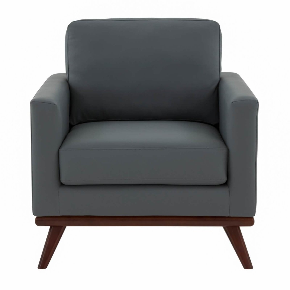 Chester Modern Leather/Mesh Accent Arm Chair With Birch Wood Base Leather Grey Sofa Leisuremod