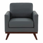 Chester Modern Leather/Mesh Accent Arm Chair With Birch Wood Base Leather Grey Sofa Leisuremod