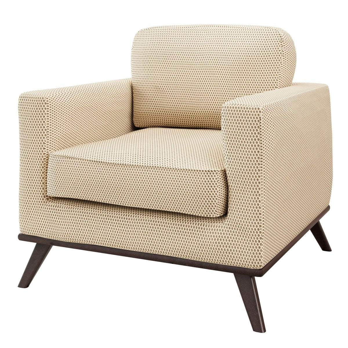 Chester Modern Leather/Mesh Accent Arm Chair With Birch Wood Base Mesh Beige Sofa Leisuremod