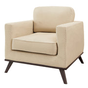 Chester Modern Leather/Mesh Accent Arm Chair With Birch Wood Base Mesh Beige Sofa Leisuremod