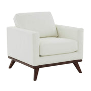 Chester Modern Leather/Mesh Accent Arm Chair With Birch Wood Base Leather White Sofa Leisuremod
