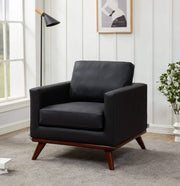 Chester Modern Leather/Mesh Accent Arm Chair With Birch Wood Base Leather Black Sofa Leisuremod