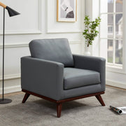 Chester Modern Leather/Mesh Accent Arm Chair With Birch Wood Base Leather Grey Sofa Leisuremod