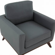 Chester Modern Leather/Mesh Accent Arm Chair With Birch Wood Base Leather Grey Sofa Leisuremod