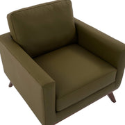 Chester Modern Leather/Mesh Accent Arm Chair With Birch Wood Base Leather Green Sofa Leisuremod