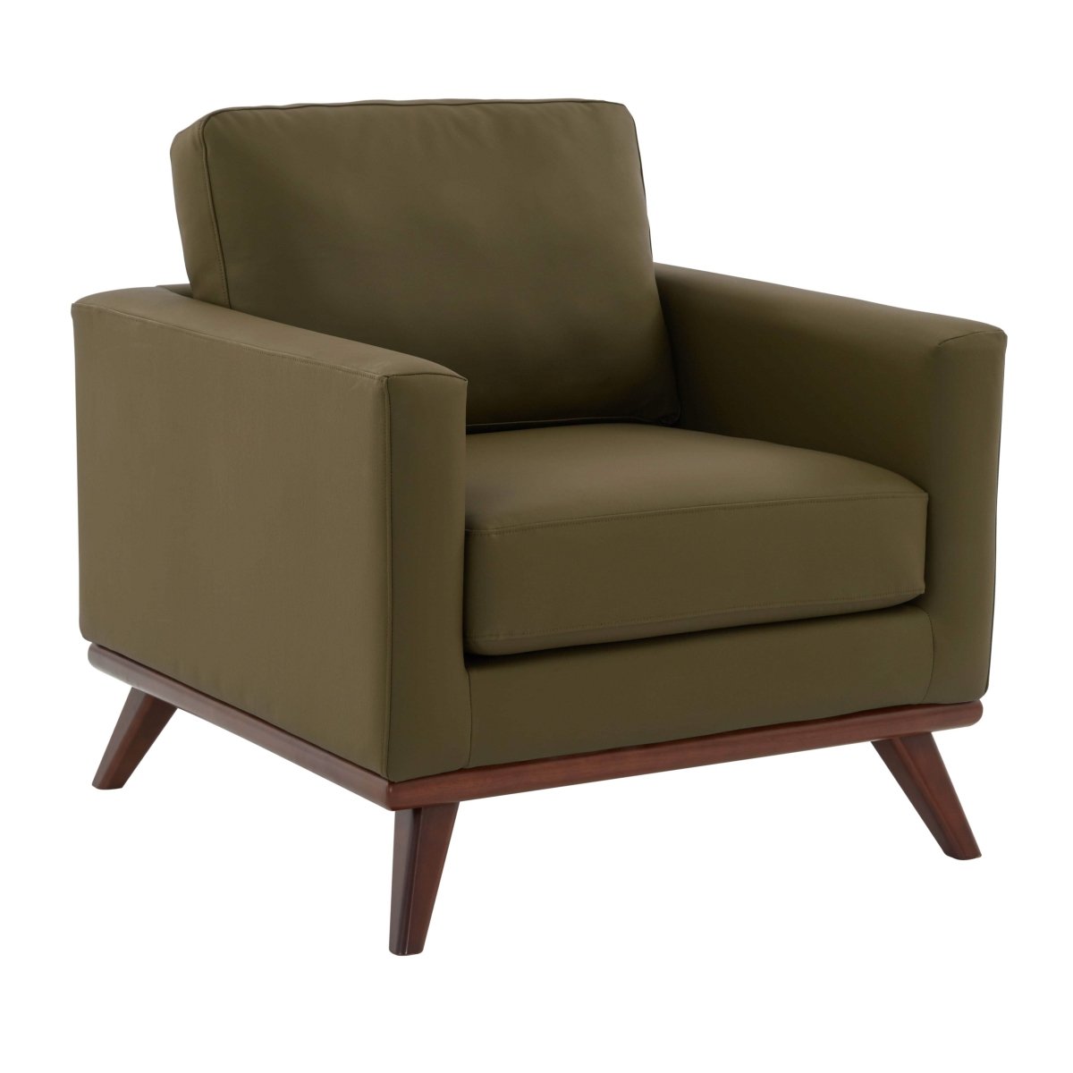 Chester Modern Leather/Mesh Accent Arm Chair With Birch Wood Base Leather Green Sofa Leisuremod