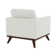 Chester Modern Leather/Mesh Accent Arm Chair With Birch Wood Base Leather White Sofa Leisuremod