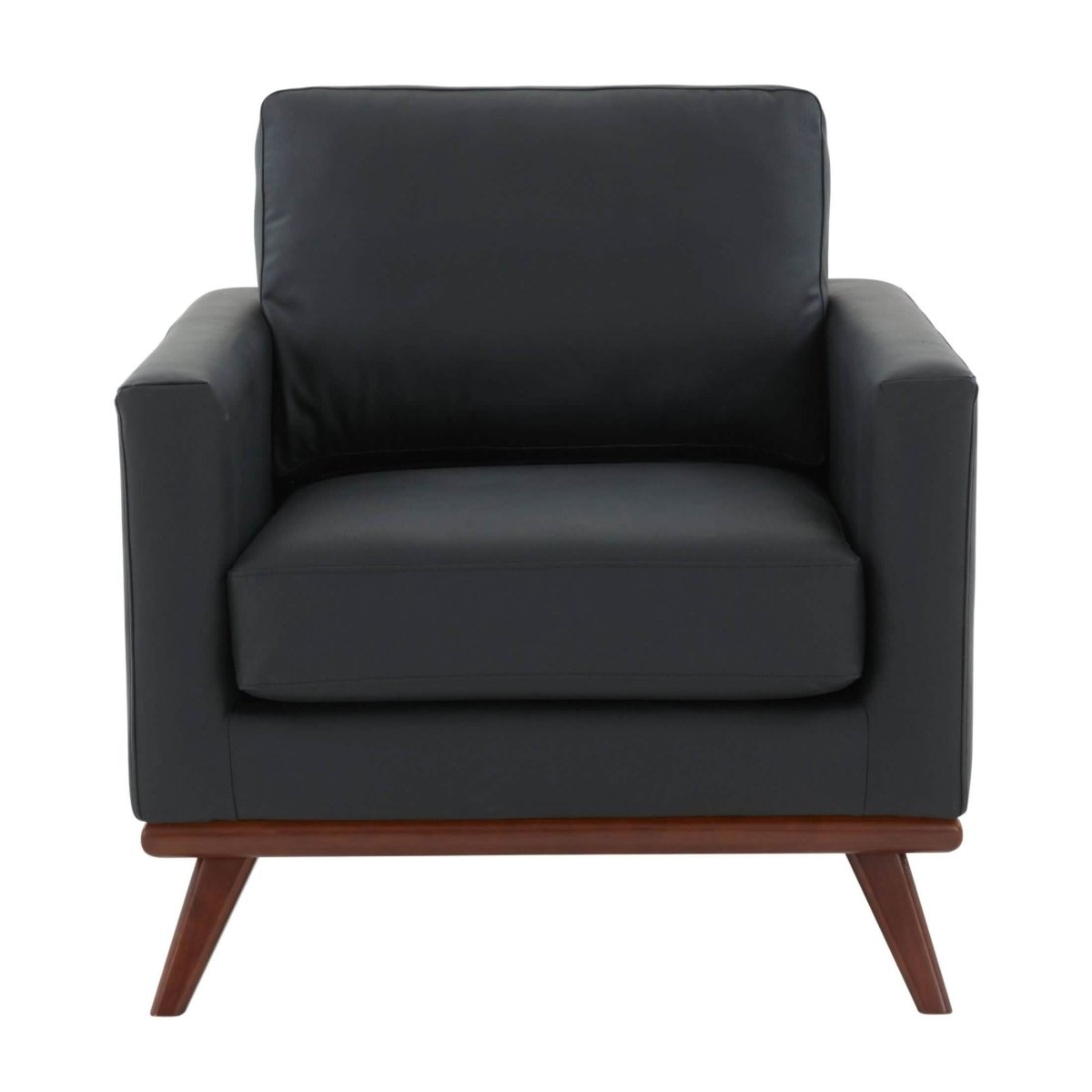 Chester Modern Leather/Mesh Accent Arm Chair With Birch Wood Base Leather Black Sofa Leisuremod