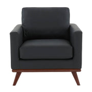 Chester Modern Leather/Mesh Accent Arm Chair With Birch Wood Base Leather Black Sofa Leisuremod