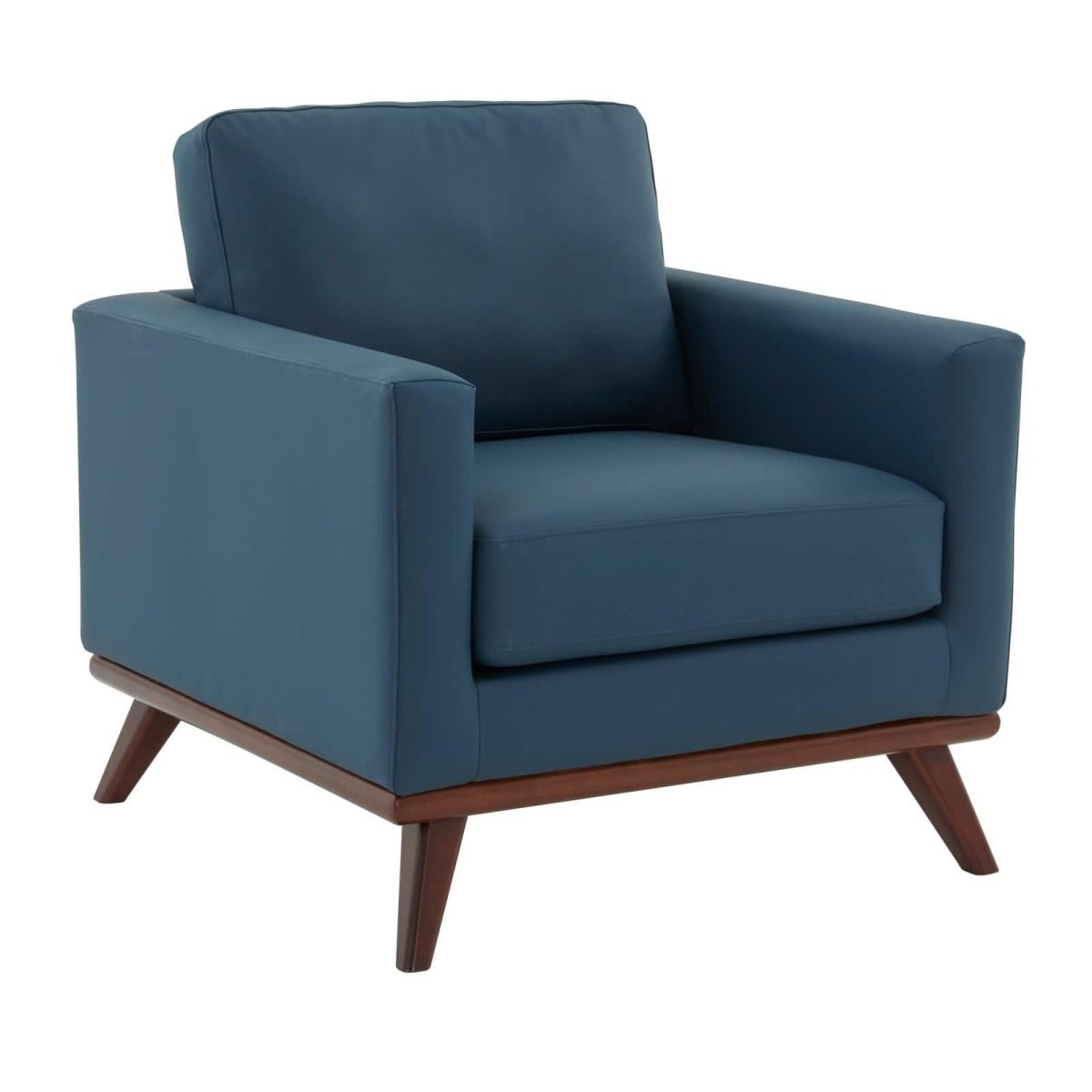 Chester Modern Leather/Mesh Accent Arm Chair With Birch Wood Base Leather Navy Blue Sofa Leisuremod