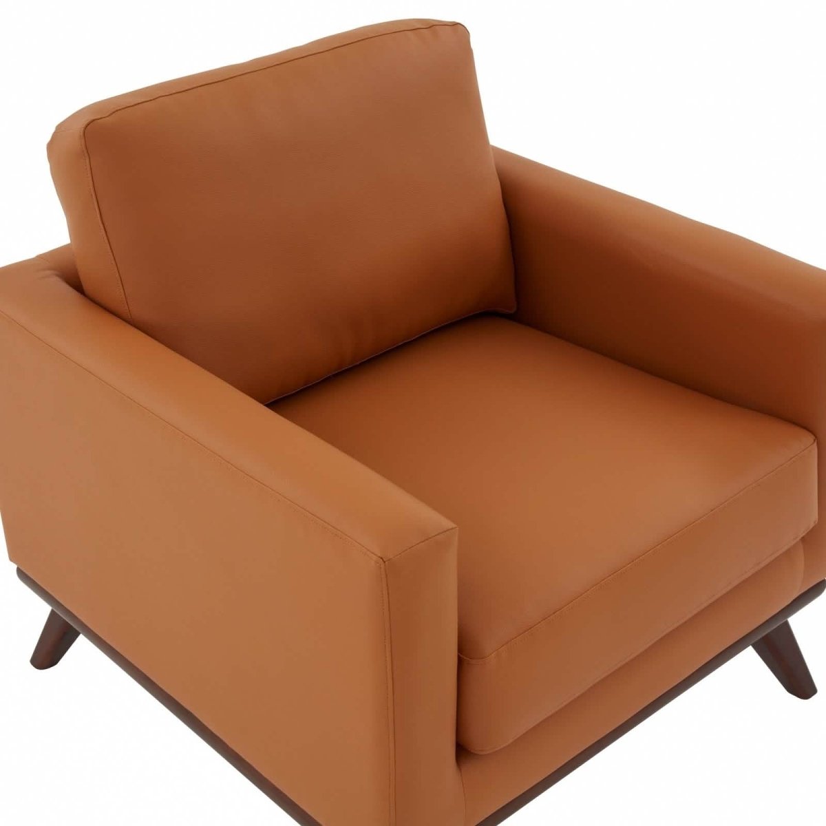 Chester Modern Leather/Mesh Accent Arm Chair With Birch Wood Base Leather Cognac Tan Sofa Leisuremod