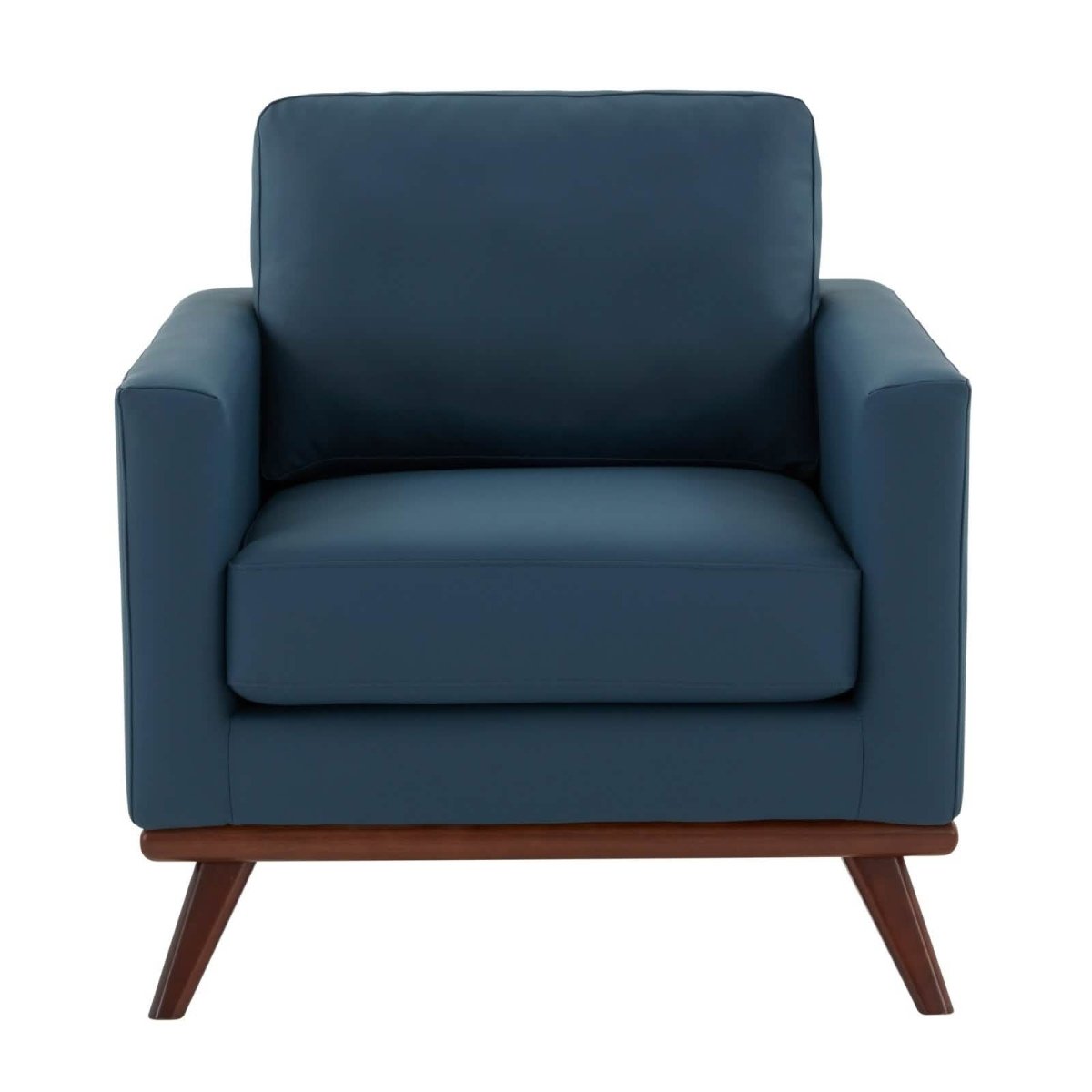 Chester Modern Leather/Mesh Accent Arm Chair With Birch Wood Base Leather Navy Blue Sofa Leisuremod