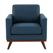 Chester Modern Leather/Mesh Accent Arm Chair With Birch Wood Base Leather Navy Blue Sofa Leisuremod