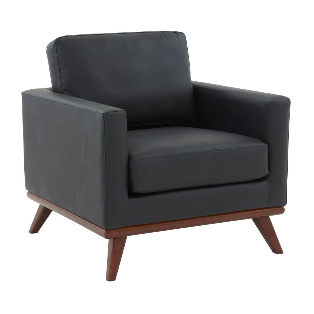 Chester Modern Leather/Mesh Accent Arm Chair With Birch Wood Base Leather Black Sofa Leisuremod