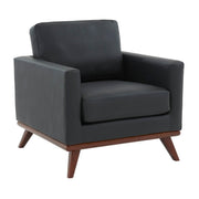 Chester Modern Leather/Mesh Accent Arm Chair With Birch Wood Base Leather Black Sofa Leisuremod