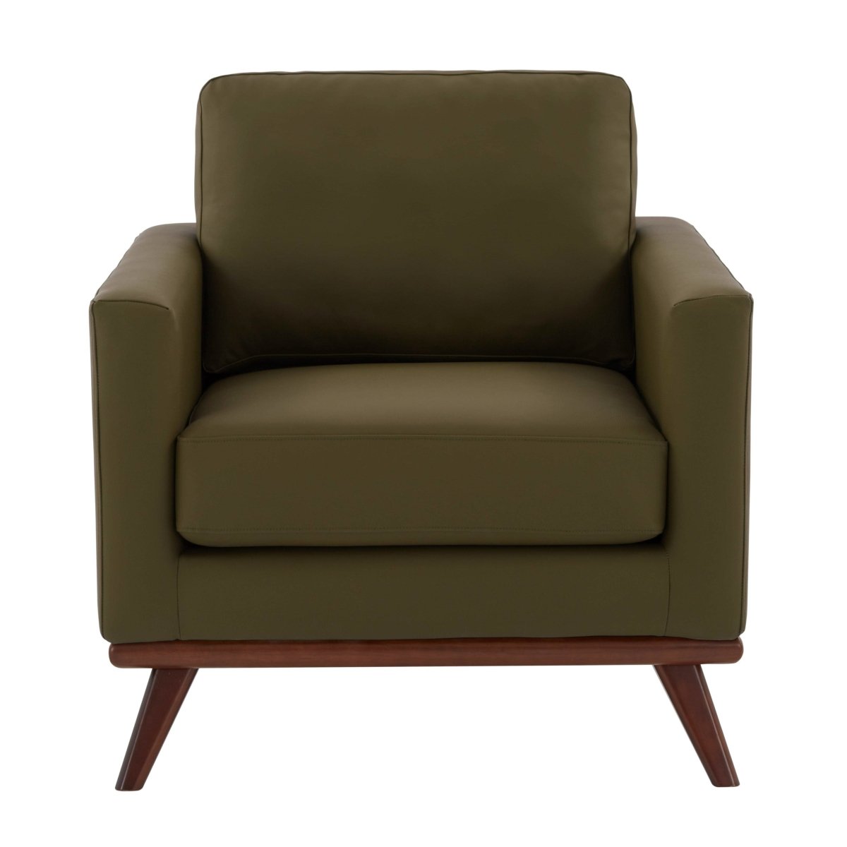 Chester Modern Leather/Mesh Accent Arm Chair With Birch Wood Base Leather Green Sofa Leisuremod