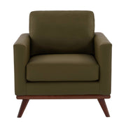 Chester Modern Leather/Mesh Accent Arm Chair With Birch Wood Base Leather Green Sofa Leisuremod