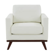 Chester Modern Leather/Mesh Accent Arm Chair With Birch Wood Base Leather White Sofa Leisuremod