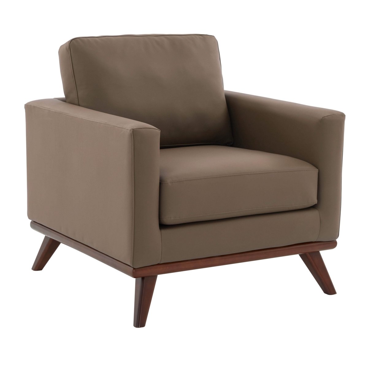 Chester Modern Leather/Mesh Accent Arm Chair With Birch Wood Base Leather Taupe Sofa Leisuremod