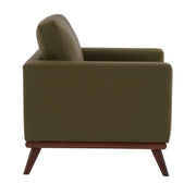 Chester Modern Leather/Mesh Accent Arm Chair With Birch Wood Base Leather Green Sofa Leisuremod