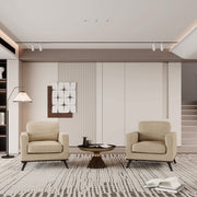 Chester Modern Leather/Mesh Accent Arm Chair With Birch Wood Base Mesh Beige Sofa Leisuremod