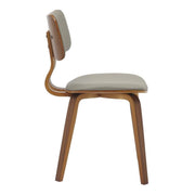 Clivo Modern Wooden Dining Chair Upholstered in Leather With Walnut Color Frame Walnut Light Grey Dining Chair Leisuremod