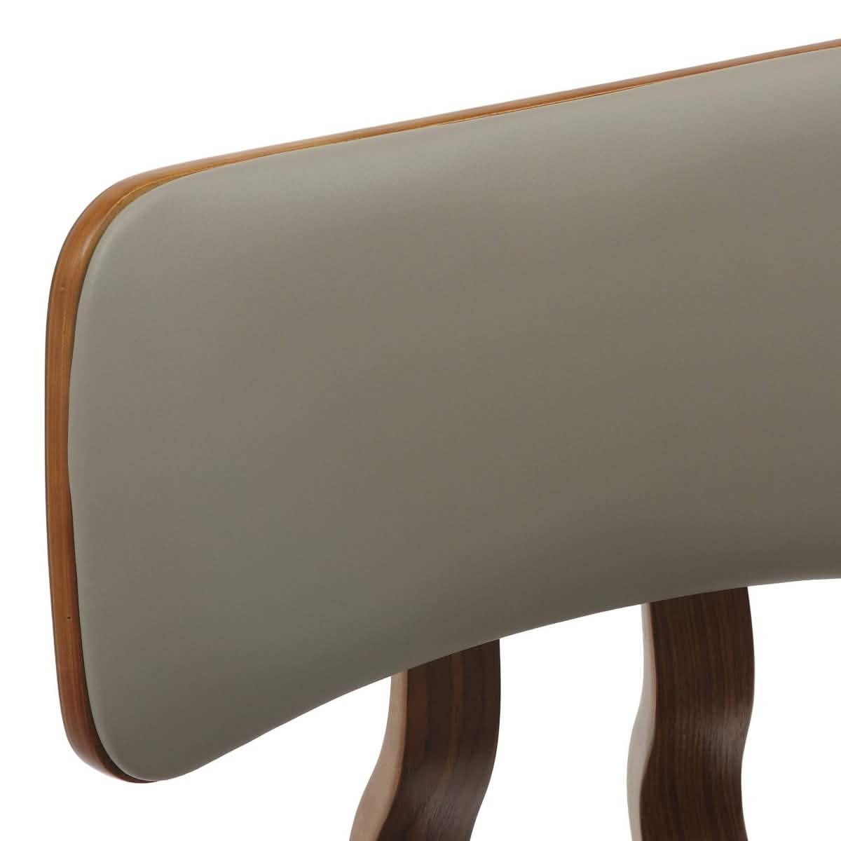 Clivo Modern Wooden Dining Chair Upholstered in Leather With Walnut Color Frame Walnut Light Grey Dining Chair Leisuremod