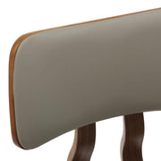 Clivo Modern Wooden Dining Chair Upholstered in Leather With Walnut Color Frame Walnut Light Grey Dining Chair Leisuremod