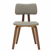 Clivo Modern Wooden Dining Chair Upholstered in Leather With Walnut Color Frame Walnut Light Grey Dining Chair Leisuremod