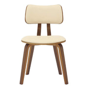 Clivo Modern Wooden Dining Chair Upholstered in Leather With Walnut Color Frame Walnut Cream Dining Chair Leisuremod