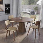 Clivo Modern Wooden Dining Chair Upholstered in Leather With Walnut Color Frame Walnut Cream Dining Chair Leisuremod