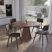 Clivo Modern Wooden Dining Chair Upholstered in Leather With Walnut Color Frame Dark Walnut Brown Dining Chair Leisuremod
