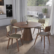 Clivo Modern Wooden Dining Chair Upholstered in Leather With Walnut Color Frame Walnut Light Brown Dining Chair Leisuremod