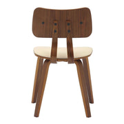 Clivo Modern Wooden Dining Chair Upholstered in Leather With Walnut Color Frame Walnut Cream Dining Chair Leisuremod