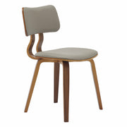 Clivo Modern Wooden Dining Chair Upholstered in Leather With Walnut Color Frame Walnut Light Grey Dining Chair Leisuremod