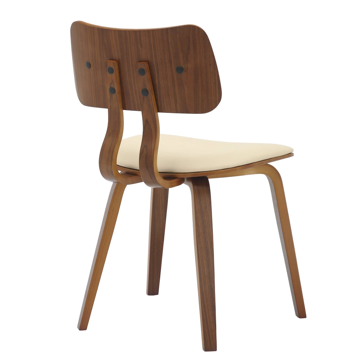 Clivo Modern Wooden Dining Chair Upholstered in Leather With Walnut Color Frame Walnut Cream Dining Chair Leisuremod