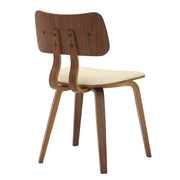 Clivo Modern Wooden Dining Chair Upholstered in Leather With Walnut Color Frame Walnut Cream Dining Chair Leisuremod