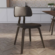 Clivo Modern Wooden Dining Chair Upholstered in Leather With Walnut Color Frame Dark Walnut Brown Dining Chair Leisuremod