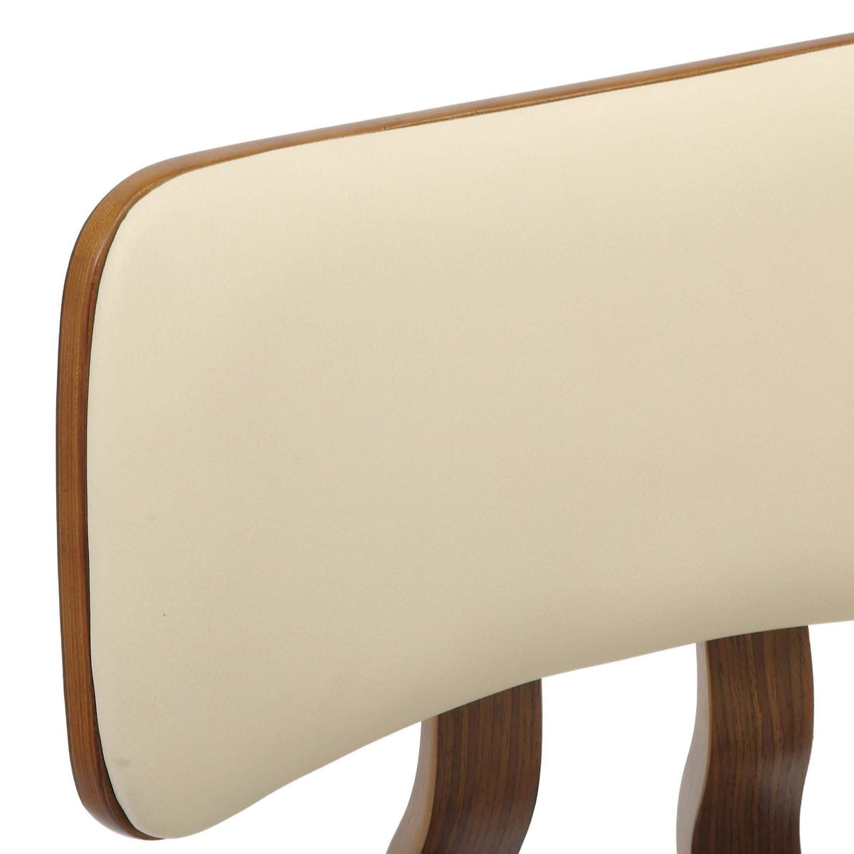 Clivo Modern Wooden Dining Chair Upholstered in Leather With Walnut Color Frame Walnut Cream Dining Chair Leisuremod