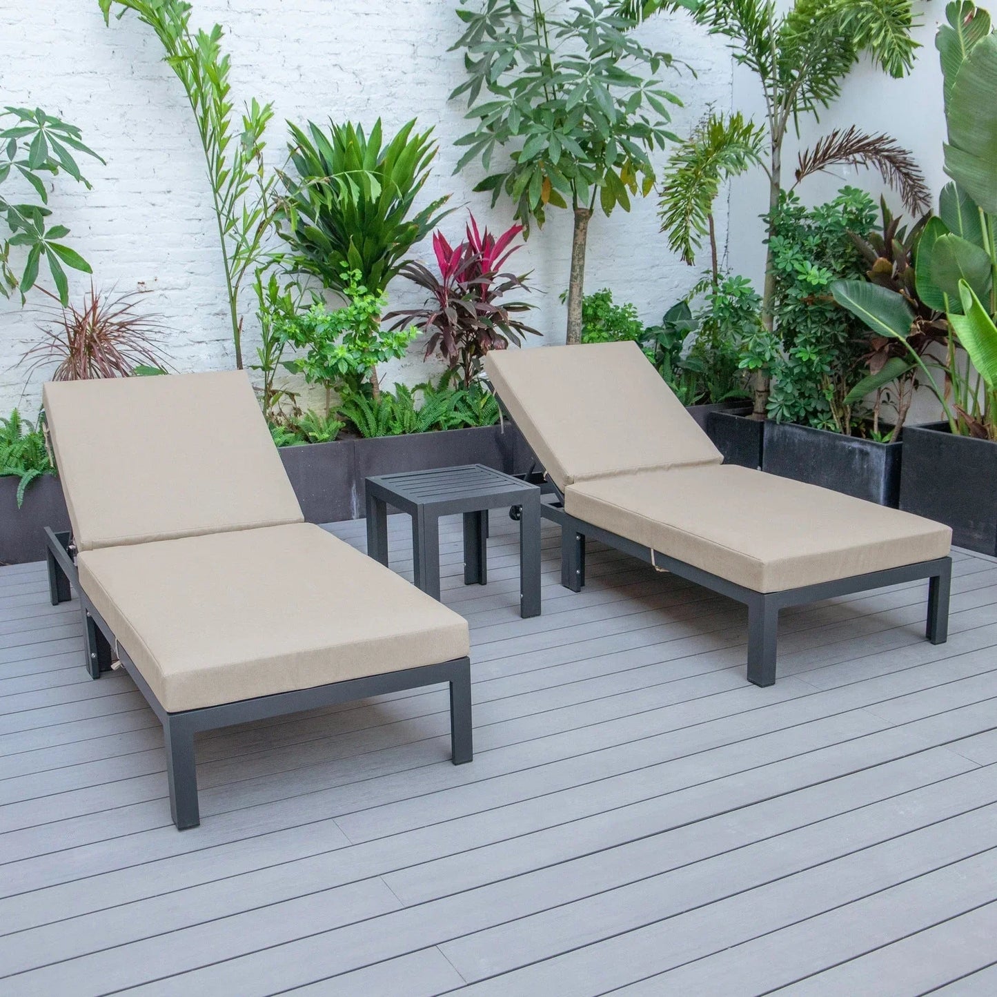 Chelsea Modern Outdoor Chaise Lounge With Side Table & Cushions Set of Two - Elax Furniture