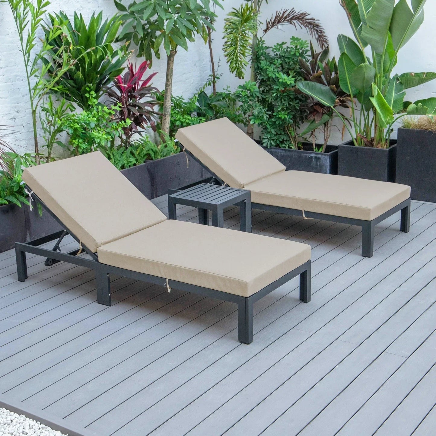 Chelsea Modern Outdoor Chaise Lounge With Side Table & Cushions Set of Two - Elax Furniture