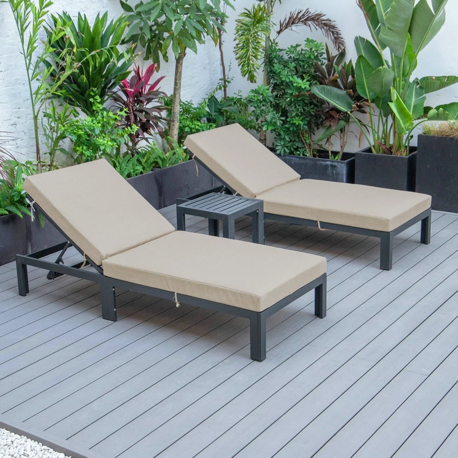 Chelsea Modern Outdoor Chaise Lounge With Side Table & Cushions Set of Two - Elax Furniture
