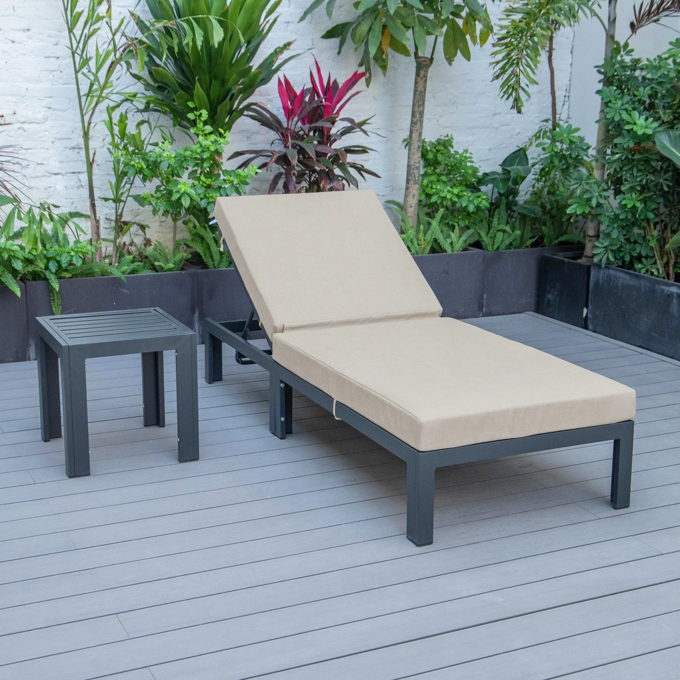Chelsea Outdoor Chaise Lounge Chair With Side Table and Removable Cushions - Elax Furniture
