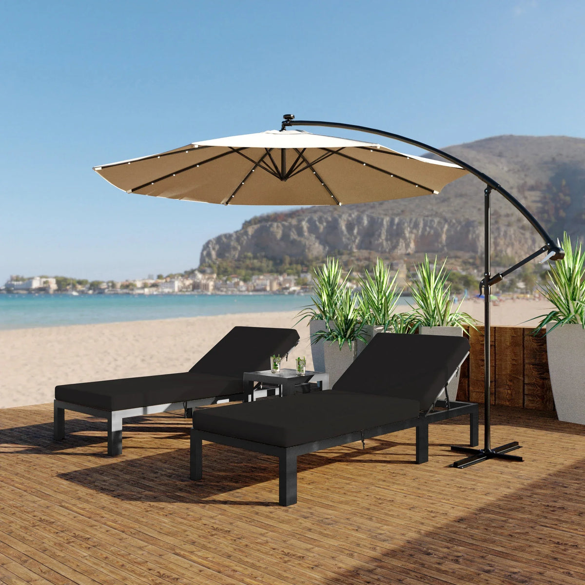 Chelsea Modern Outdoor Chaise Lounge With Side Table & Cushions Set of Two - Elax Furniture